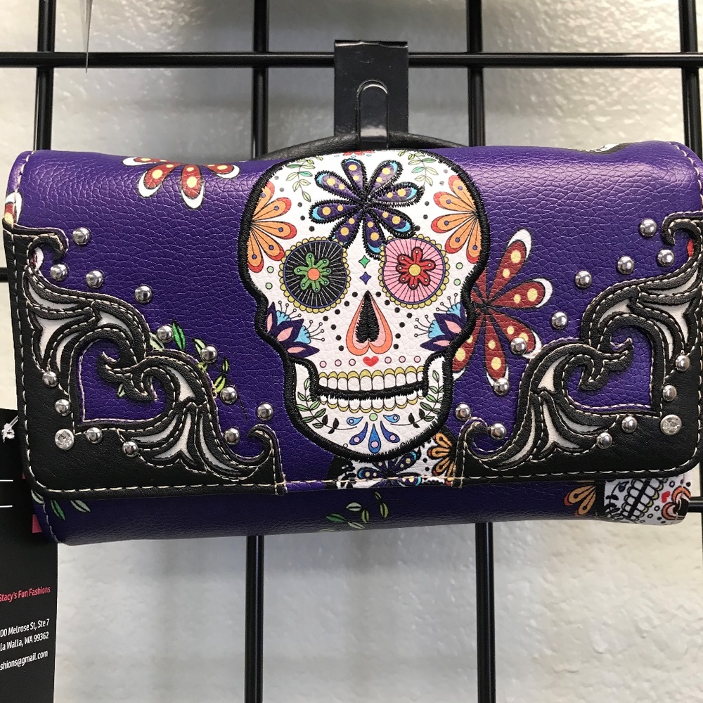 Wallet Crossbody Sugar Skull Tri Fold